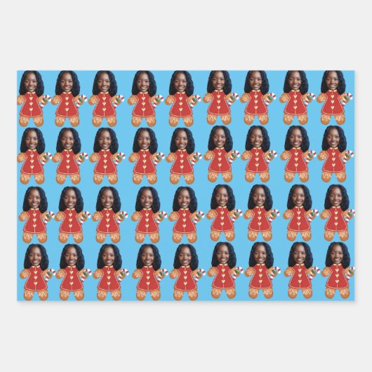 Custom Face Foto Gingerbread Vrouw Kerstmis Roze Inpakpapier Vel (Voorkant 3)