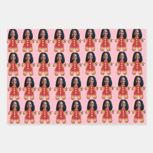 Custom Face Foto Gingerbread Vrouw Kerstmis Roze Inpakpapier Vel (Voorkant 2)