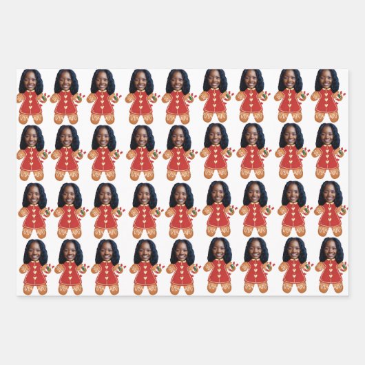 Custom Face Foto Gingerbread Vrouw Kerstmis Roze Inpakpapier Vel (Voorkant)