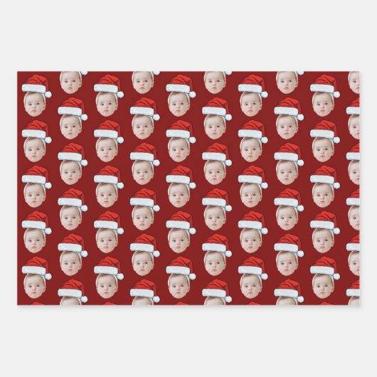 Custom Face Head Foto Santa Hat Kerstmis Inpakpapier Vel (Voorkant 3)