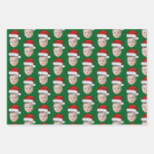Custom Face Head Photo Santa Hat Christmas Green Inpakpapier Vel (Voorkant)
