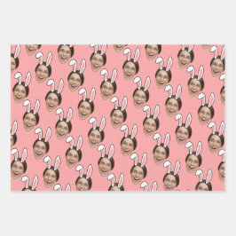 Custom Face Personalized Easter Bunny Ears Photo Inpakpapier Vel