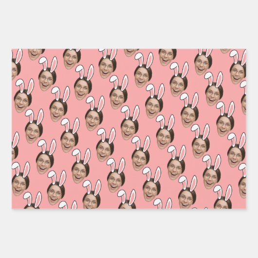 Custom Face Personalized Easter Bunny Ears Photo Inpakpapier Vel (Voorkant)