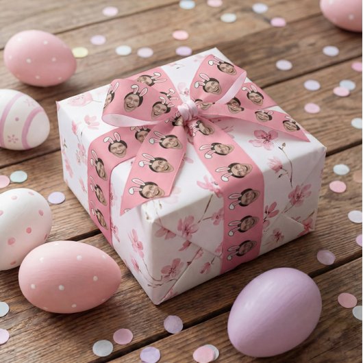 Custom Face Personalized Easter Bunny Ears Photo Satijnen Lint