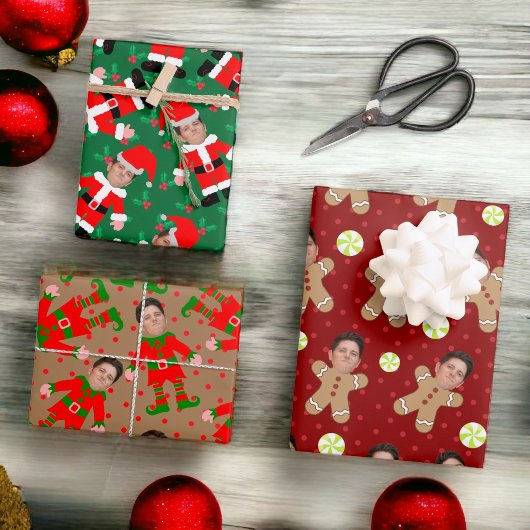 Custom Face Photo Christmas Variety Pack 3 Leuk Inpakpapier Vel