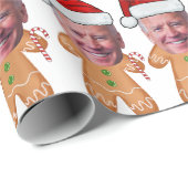 Custom Face Photo Gingerbread Funny Joe biden Xmas Cadeaupapier (Rol Hoek)
