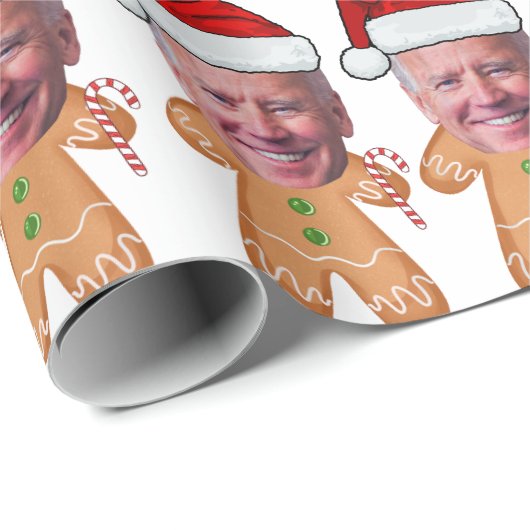Custom Face Photo Gingerbread Funny Joe biden Xmas Cadeaupapier (Rol Hoek)