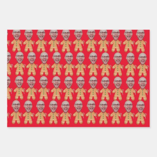 Custom Face Photo Gingerbread Grappige Kerstmis Inpakpapier Vel (Voorkant 3)