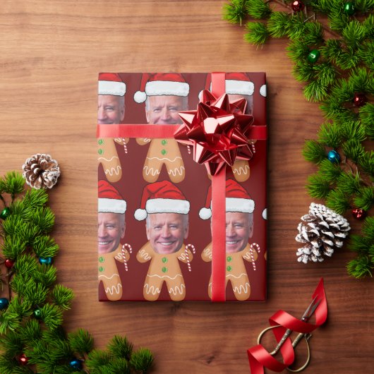 Custom Face Photo Gingerbread Joe biden Christmas Cadeaupapier (Feestdagen Geschenken)