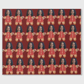Custom Face Photo Gingerbread Vrouw Kerstmis Cadeaupapier (Vlak)