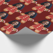 Custom Face Photo Gingerbread Vrouw Kerstmis Cadeaupapier (Hoek)