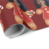 Custom Face Photo Gingerbread Vrouw Kerstmis Cadeaupapier (Rol Hoek)