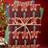 Custom Face Photo Gingerbread Vrouw Kerstmis Inpakpapier Vel