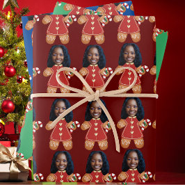 Custom Face Photo Gingerbread Vrouw Kerstmis Inpakpapier Vel