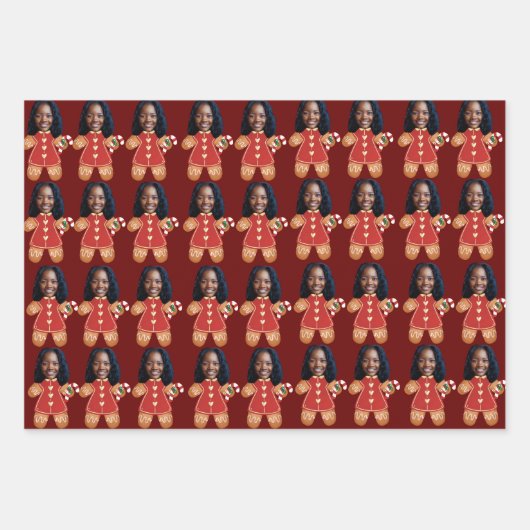 Custom Face Photo Gingerbread Vrouw Kerstmis Inpakpapier Vel (Voorkant)