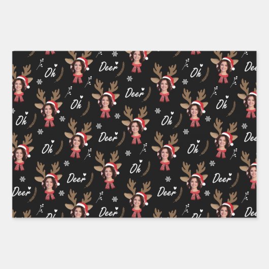 Custom Face Photo Rendier Kerstmis Inpakpapier Vel (Voorkant 2)