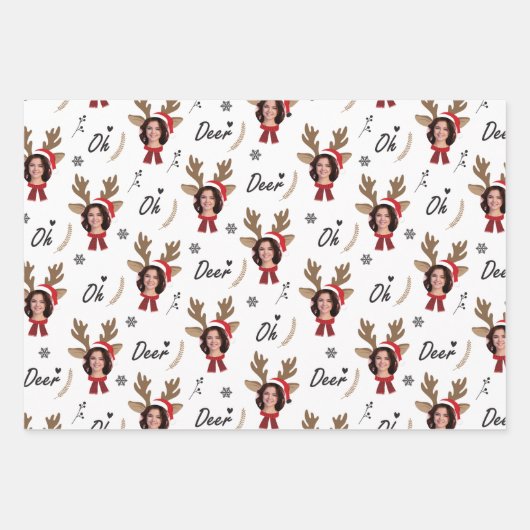 Custom Face Photo Rendier Kerstmis Inpakpapier Vel (Voorkant)