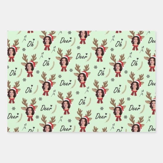 Custom Face Photo Rendier Kerstmis Inpakpapier Vel (Voorkant 2)