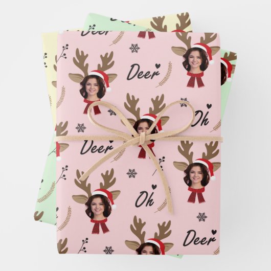 Custom Face Photo Rendier Kerstmis Inpakpapier Vel (In situ)
