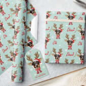 Custom Face Photo Rendier Kerstvakantie Groen Cadeaulabel