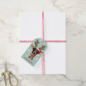 Custom Face Photo Rendier Kerstvakantie Groen Cadeaulabel (Met Touw)