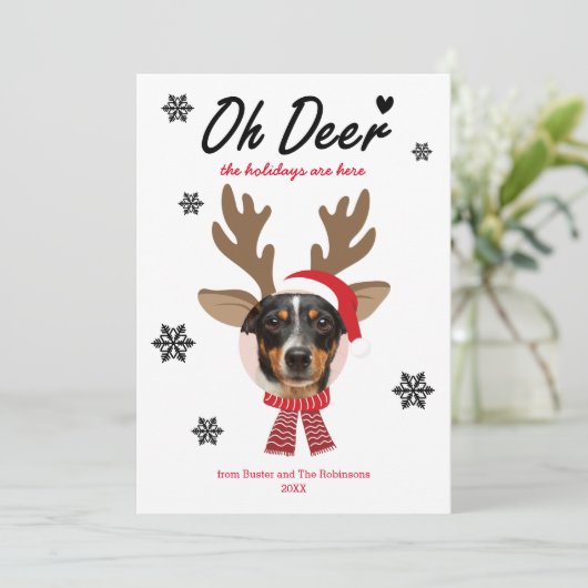 Custom Face Photo Rendier Kerstvakantie wit Feestdagenkaart (Staand voorkant)