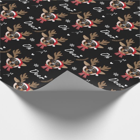 Custom Face Photo Rendier Kerstvakantie zwart Cadeaupapier (Hoek)