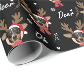 Custom Face Photo Rendier Kerstvakantie zwart Cadeaupapier (Rol Hoek)