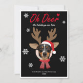 Custom Face Photo Rendier Kerstvakantie zwart Feestdagenkaart (Voorkant)