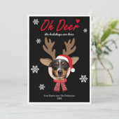 Custom Face Photo Rendier Kerstvakantie zwart Feestdagenkaart (Staand voorkant)