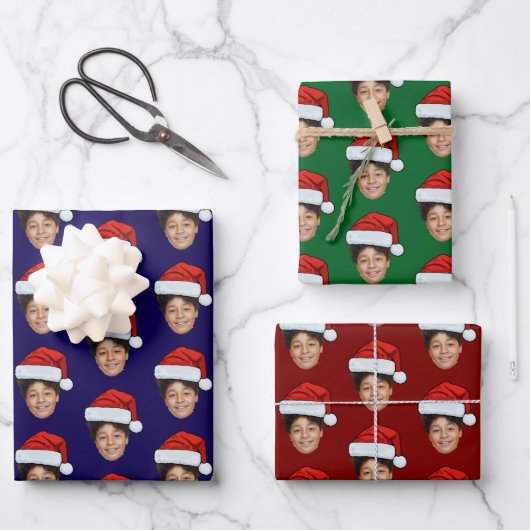 Custom Face Photo Santa Claus Hat Christmas Gift Inpakpapier Vel (Voorkant)