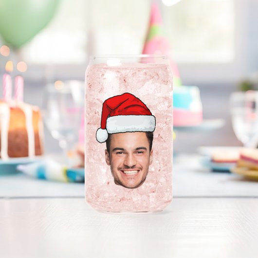 Custom Face Photo Santa Hat Christmas Blikvorm Glas (Insitu (Verjaardag))