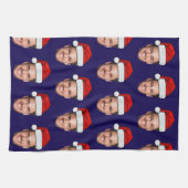 Custom Face Photo Santa Hat Christmas blue Theedoek (Horizontaal)