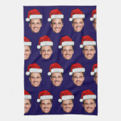 Custom Face Photo Santa Hat Christmas blue Theedoek (Verticaal)