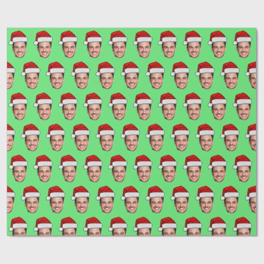 Custom Face Photo Santa Hat Christmas Cadeaupapier (Vlak)