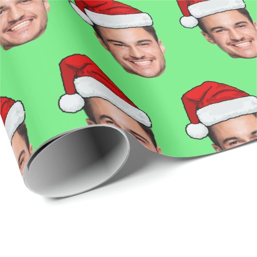 Custom Face Photo Santa Hat Christmas Cadeaupapier (Rol Hoek)