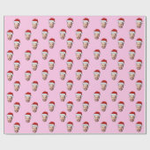 Custom Face Photo Santa Hat Christmas Gift Pink Cadeaupapier (Vlak)