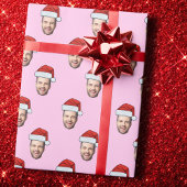Custom Face Photo Santa Hat Christmas Gift Pink Cadeaupapier