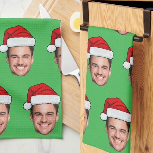 Custom Face Photo Santa Hat Christmas Green Theedoek