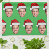 Custom Face Photo Santa Hat Christmas Green Theedoek (Gevouwen)