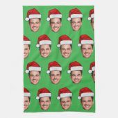 Custom Face Photo Santa Hat Christmas Green Theedoek (Verticaal)
