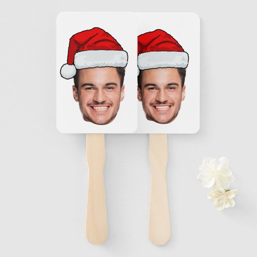 Custom Face Photo Santa Hat Christmas Handwaaier (Voorkant en achterkant)