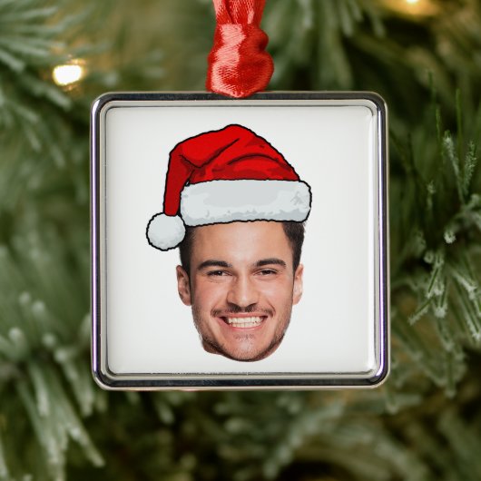 Custom Face Photo Santa Hat Christmas Metalen Ornament (Boom)