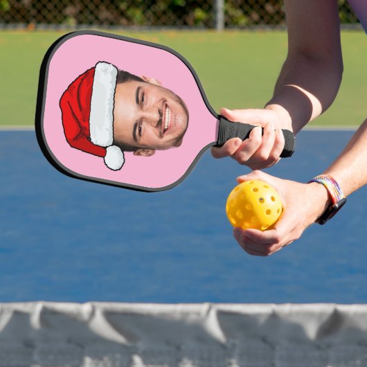 Custom Face Photo Santa Hat Christmas Pink Pickleball Paddle (Insitu)