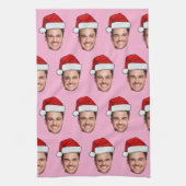 Custom Face Photo Santa Hat Christmas Pink Theedoek (Verticaal)