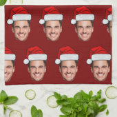 Custom Face Photo Santa Hat Christmas Red Theedoek (Gevouwen)