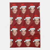 Custom Face Photo Santa Hat Christmas Red Theedoek (Verticaal)