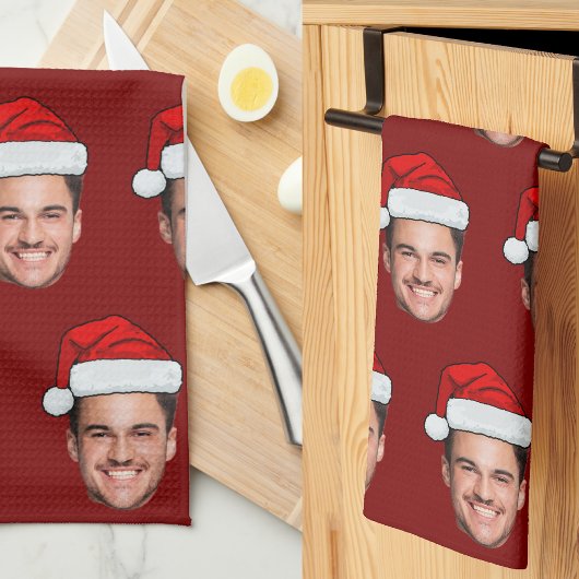 Custom Face Photo Santa Hat Christmas Red Theedoek