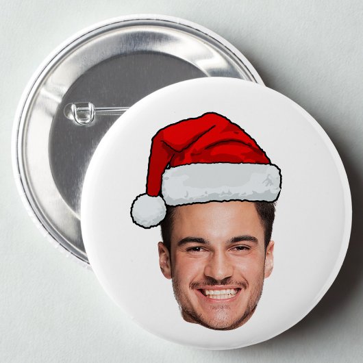 Custom Face Photo Santa Hat Christmas Ronde Button 5,7 Cm