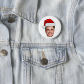 Custom Face Photo Santa Hat Christmas Ronde Button 5,7 Cm (In situ)